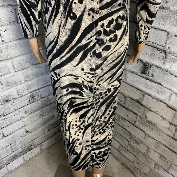 Vintage Animal Print Dress 7 Black White Chiffon Long Dolman Sleeve Corset Skirt - Picture 7 of 15